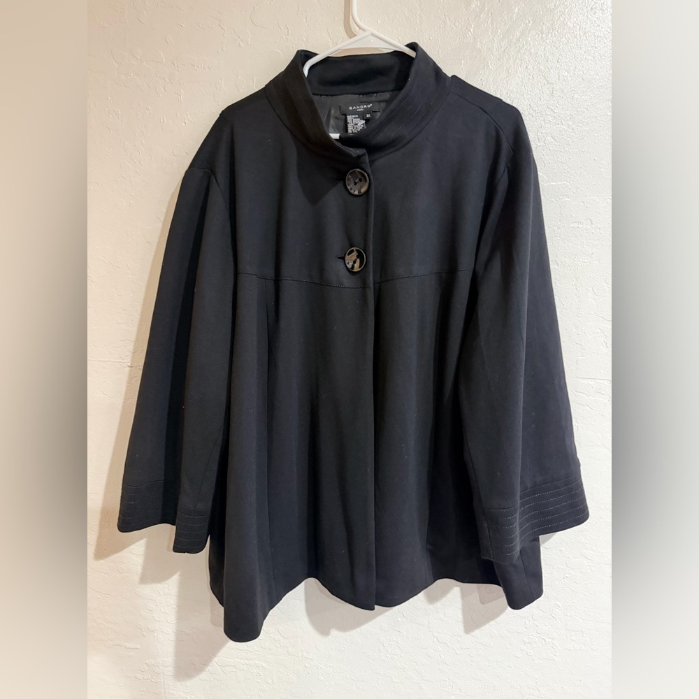 Sandro Black Cape Womens Jacket 2-Button Size 3X - Picture 2 of 12